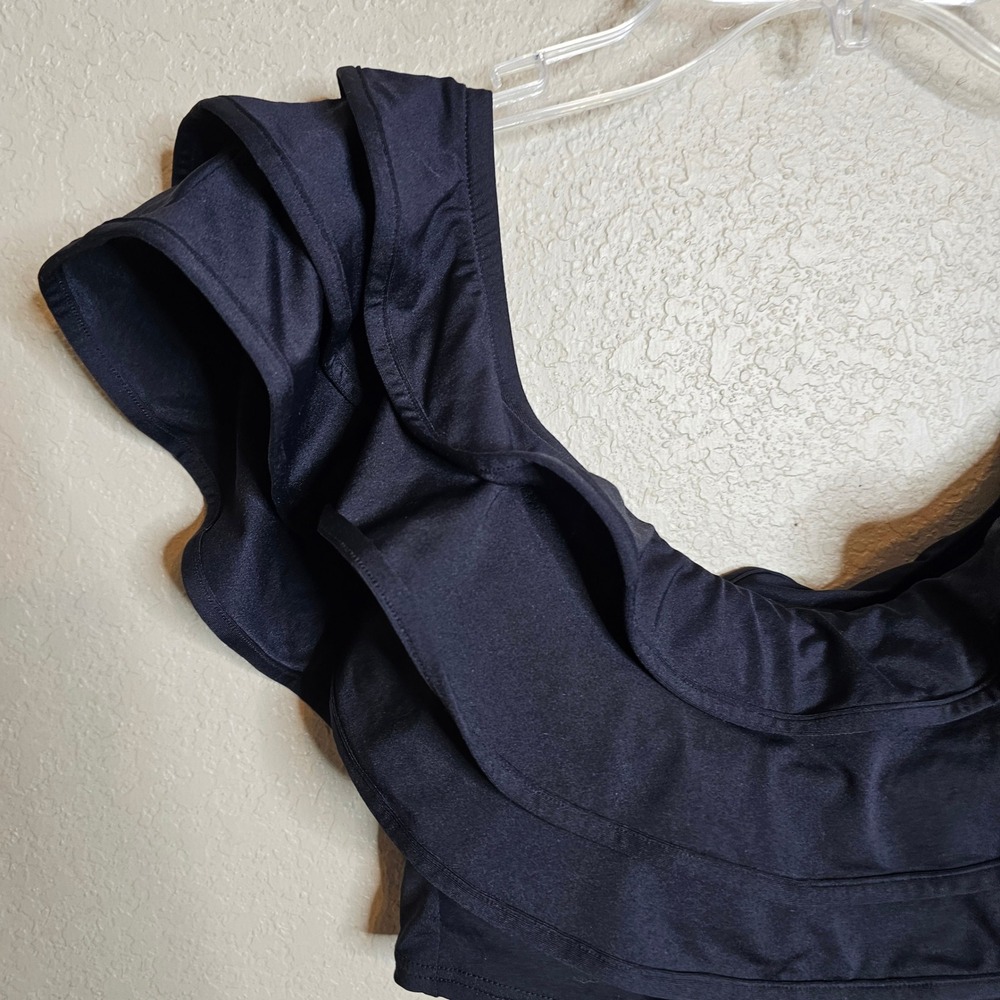 Kate Spade New York Black Ruffle Off the Shoulder Bikini Swim Top Womens Medium - Picture 3 of 8
